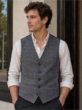 Goodfellow Black Grey Plaid Suit Vest New Size Large